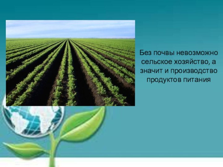 Без почвы невозможно сельское хозяйство, а значит и производство продуктов питания