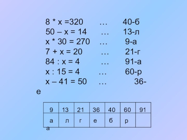 8 * х =320    …		 40-б