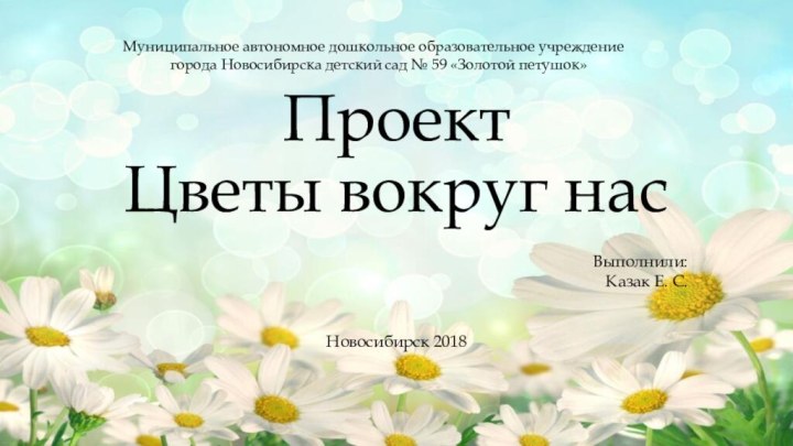 Проект  Цветы вокруг насВыполнили:Казак Е. С.Новосибирск 2018Муниципальное автономное дошкольное образовательное учреждение