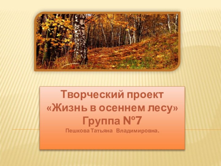 Творческий проект «Жизнь в осеннем лесу» Группа №7 Пешкова Татьяна  Владимировна.