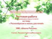 Тестовая работа по окружающему миру в 3 классе : Разнообразие и жизнь растений УМК Школа России тест по окружающему миру (3 класс)