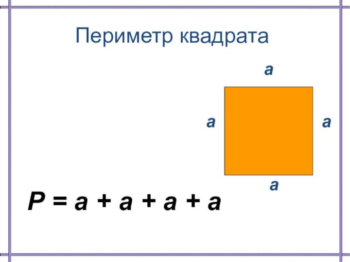 аПериметр квадратаР = а + а + а + а  ааа