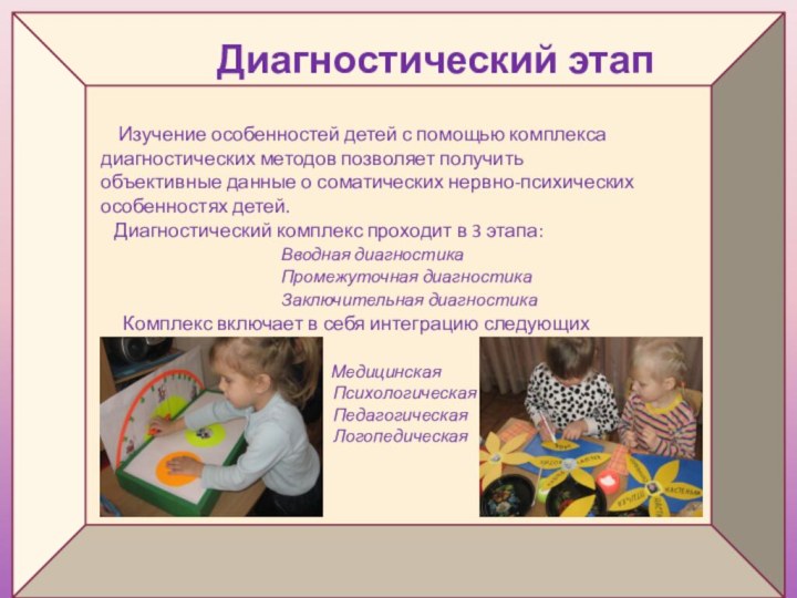Диагностический этап   Изучение особенностей детей