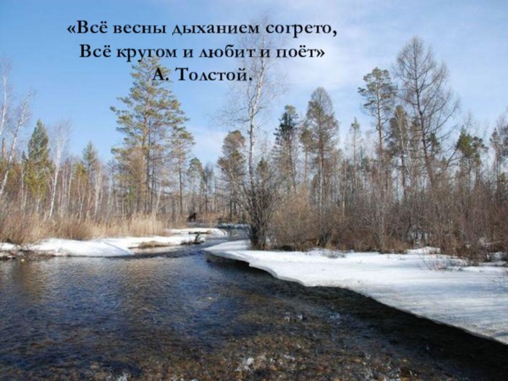 «Всё весны дыханием согрето, Всё кругом и любит и поёт» А. Толстой.