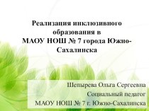 Реализация инклюзивного образования в МАОУ НОШ № 7 города Южно-Сахалинска методическая разработка