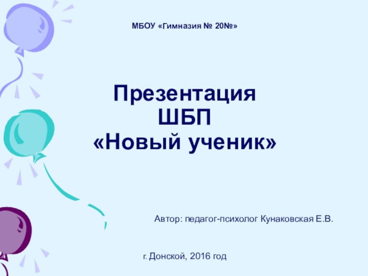 МБОУ «Гимназия № 20№»     Презентация  ШБП «Новый