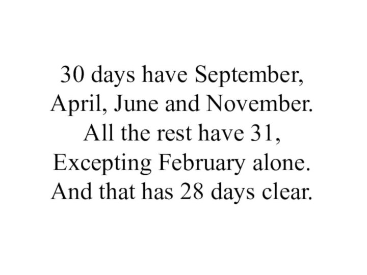 30 days have September, April, June and November. All the rest have