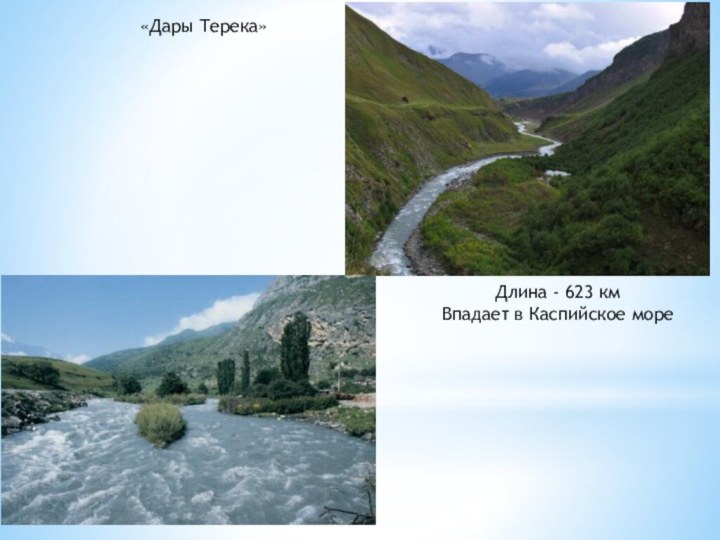 «Дары Терека»Длина - 623 кмВпадает в Каспийское море