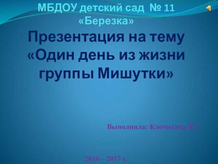 МБДОУ детский сад № 11 «Березка» Презентация на тему  «Один день