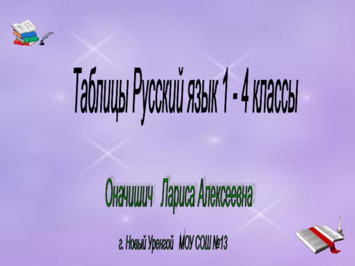 Таблицы Русский язык 1 - 4 классы  Оначишич  Лариса Алексеевна