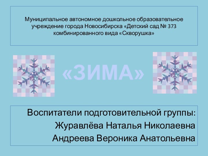Муниципальное автономное дошкольное образовательное учреждение города Новосибирска «Детский сад № 373 комбинированного